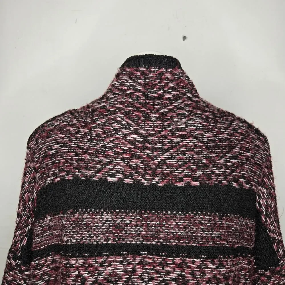 JOHN + JENN Chunky Knit Mock Neck Pullover Sweater Maroon & Black Size Small - Picture 11 of 14